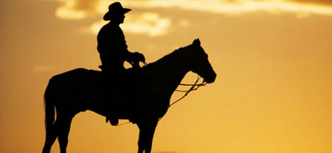 A typical photo of a western cowboy and his horse.