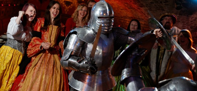 Armoured Knights Fighting at The Medieval Banquet in London