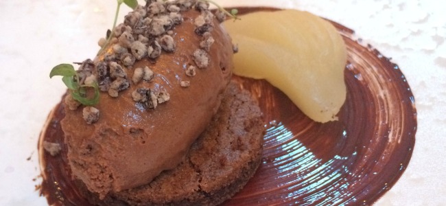 Chocolate and pear mousse dessert